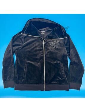 Calvin Klein Velour Zip Up Tracksuit Jacket Y2K Rhinestone Logo Womens Size L